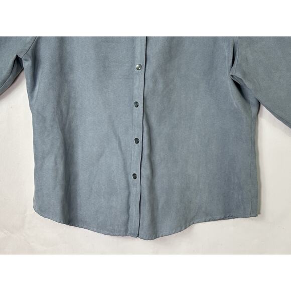 Rod's Womens Large Western Pearl Snap Shirt FLORAL Blue Microsuede Faux Suede LS - Picture 3 of 12